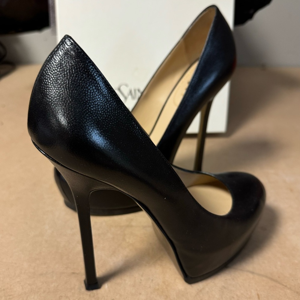 YSL platform high heels, matte black, size 10
